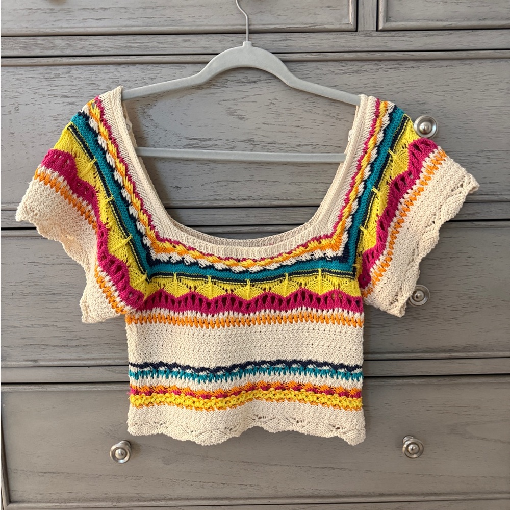 ZARA Colorful Crochet Knit Top - Size Small